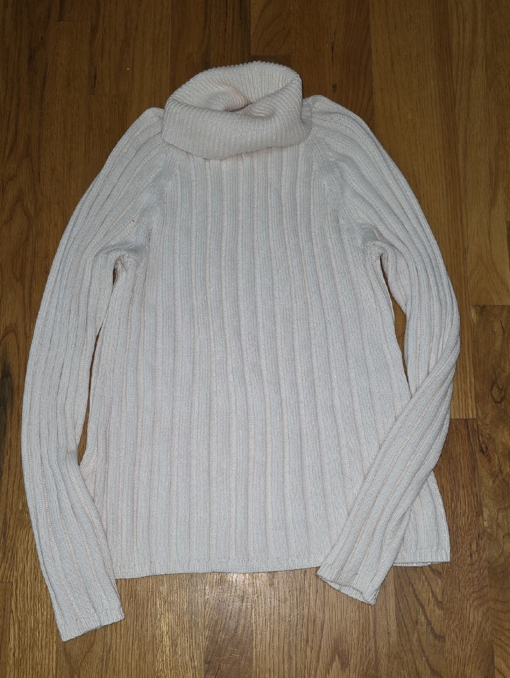 Cream Ribbed Turtle Neck Sweater
